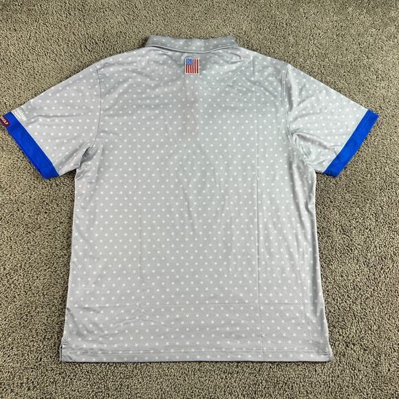 FN3P Golf Shirt Mens Large Gray White Stars USA Flag Short Sleeve Golfing Polo - Picture 7 of 11